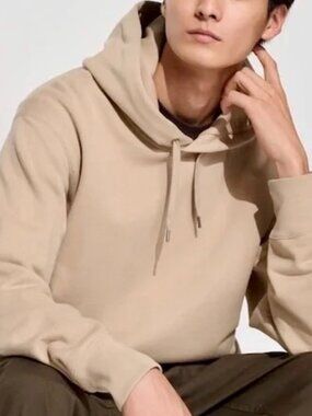 Uniqlo Sweat Pullover Cotton Lounge Hoodie in Beige Sz XL